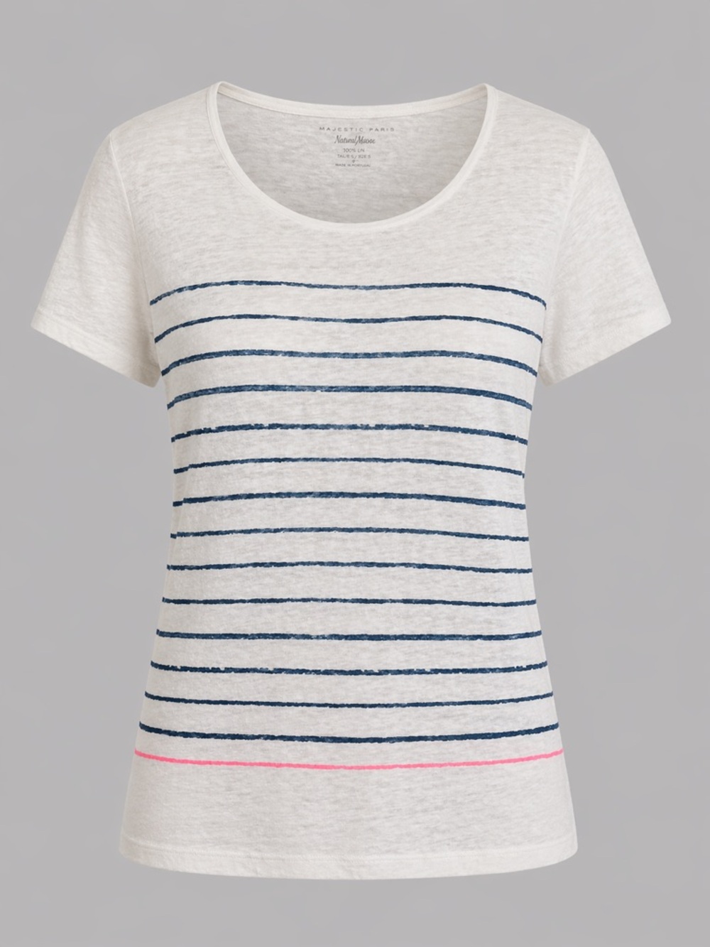 Majestic Paris for Neiman Marcus White 100% Linen Tee with Stripes sz XL